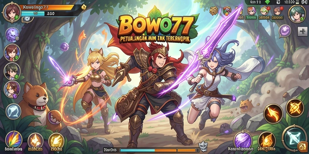 Screenshot gameplay BOWO77 dengan aksi seru karakter anime.