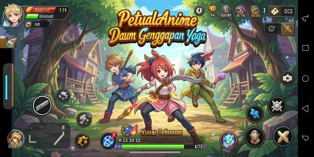 Tampilan gameplay D73 menampilkan pertarungan karakter Anime yang seru dan dinamis.