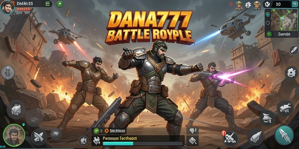 Screenshot gameplay menunjukkan aksi mendebarkan di DANA777 Battle Royale.
