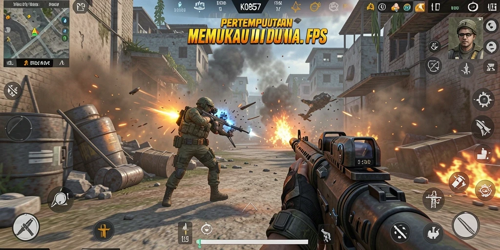 Menampilkan momen seru dalam pertempuran FPS KO857.