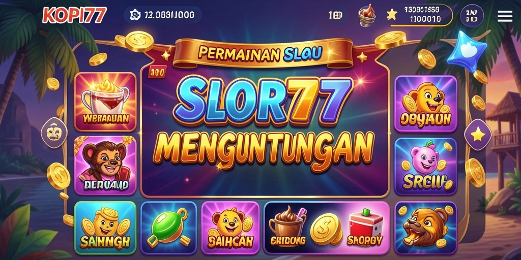 Tampilan gameplay Slot KOPI77 dengan animasi yang menarik.