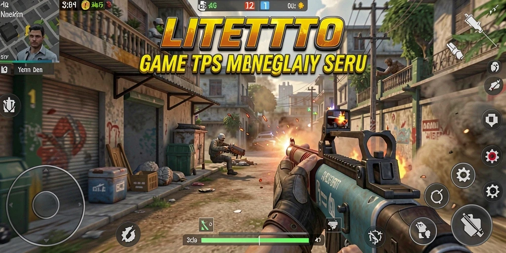 Screenshot utama LITETOTO menampilkan aksi tembak-menembak yang seru.