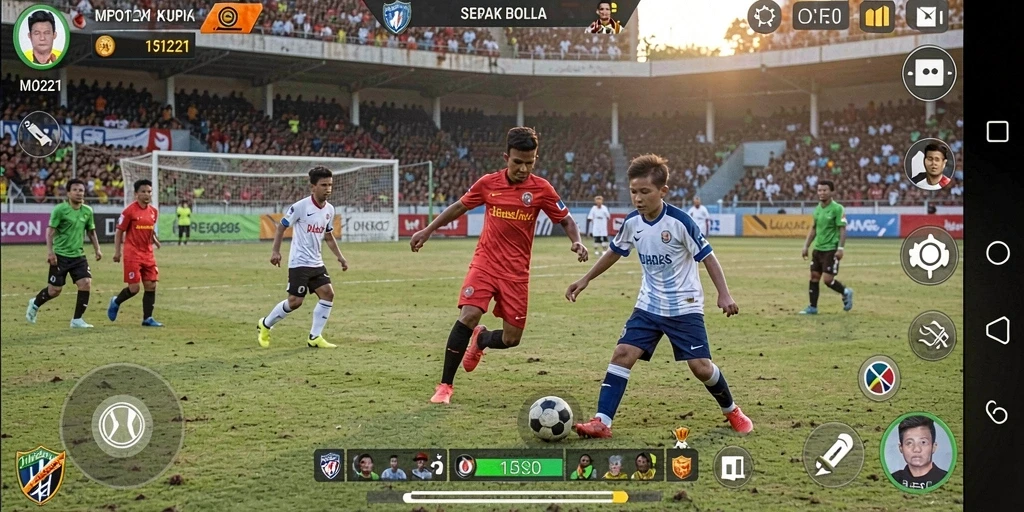 Tampilan gameplay menegangkan di <strong>MPO1221</strong> yang menggambarkan aksi sepak bola.
