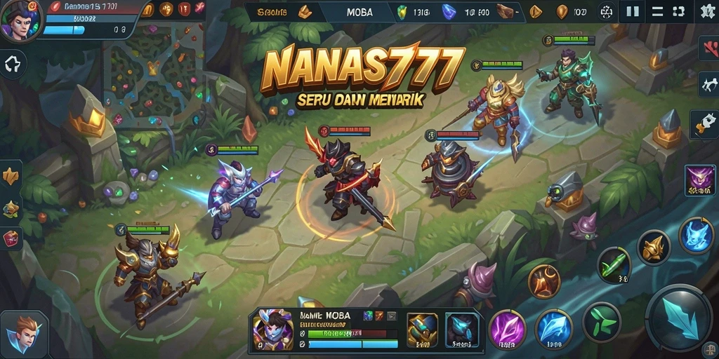 Tampilan seru gameplay NANAS777 dalam pertempuran MOBA.