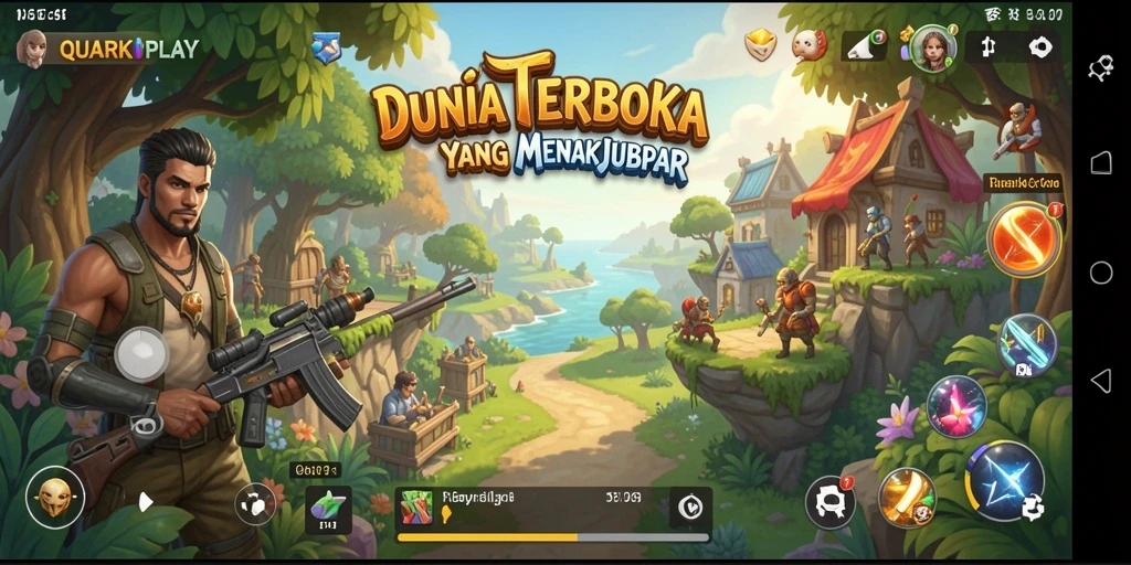 Tampilan gameplay QUARKPLAY dengan dunia terbuka yang luas.