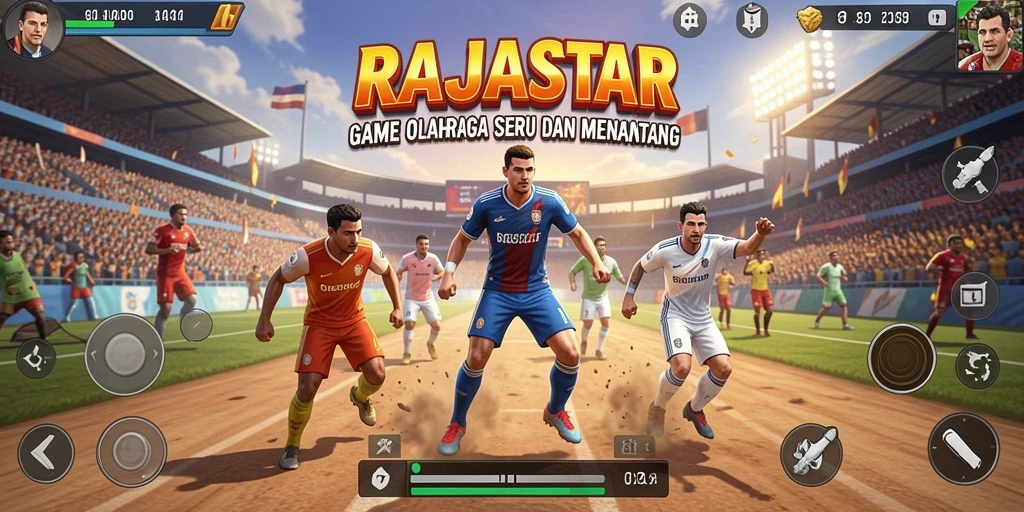 Tangkapan layar gameplay RAJASTAR dengan aksi olahraga seru.