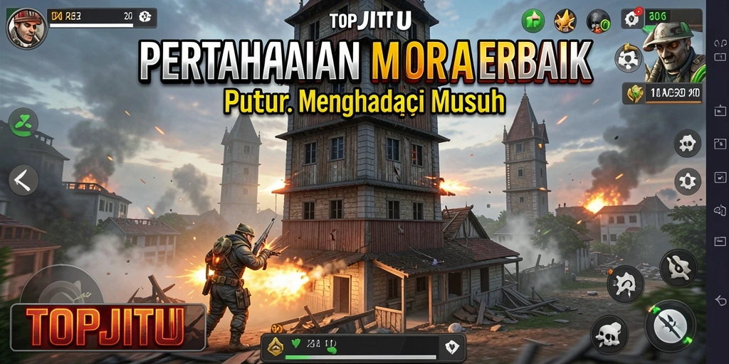Screenshot dari gameplay yang intens dan strategi menara.