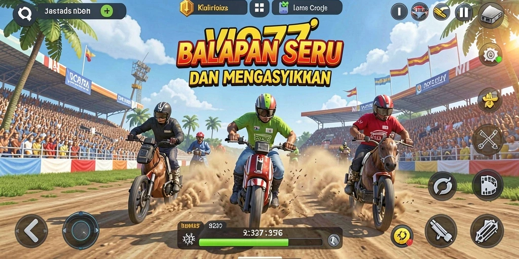 Tangkapan layar gameplay VIO77 menampilkan mobil balap melaju di lintasan yang menantang.