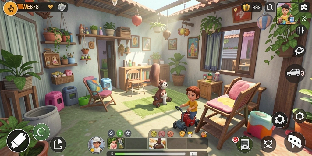 Tangkapan layar dari gameplay WE878 yang menunjukkan interaksi karakter.